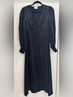 FRNCH Black Long-Sleeve Button-Front Midi Dress